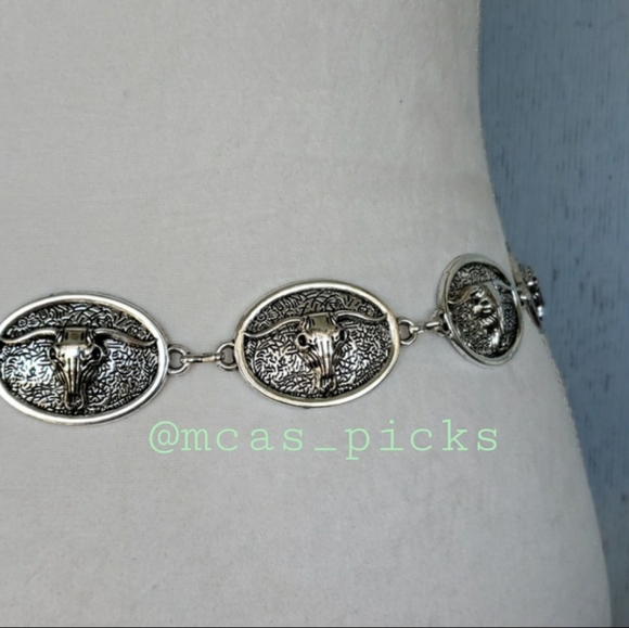 Bull Concho Belt Chain Belt Western Belt Cowgirl Belt Rodeo Belt Steer Belt - Picture 9 of 16